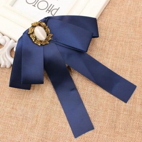 Vintage New Woman Brooches Pins Long Ribbon Big Bowknot Gold Leaf Trendy Shirt Dress Accessories Fashion Jewelry