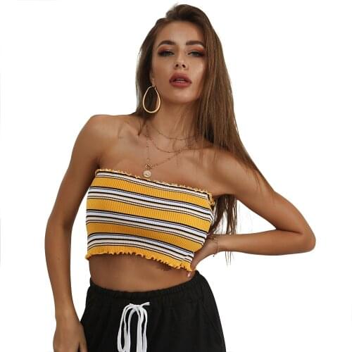 Women’s Sexy Exposed Navel Tube Tops 2021 New Fashion Stripe Off-the-shoulder Pullover Strapless Shirt Tops Pullover Streetwear