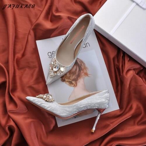 Luxury Crystal Rhinestones High Heels Silver Wedding Bridesmaid Shoes Sexy Party Dress Pumps Elegant Ladies Stilettos Size 31 32