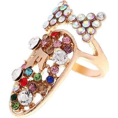 Women Vogue Bowknot Nail Ring Charm Crown Flower Crystal Finger Nail Rings