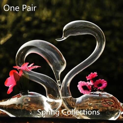 1pair/lot Swan Glass Vase Terrarium Vases Flower Pots Tabletop Glass Candle Modern Wedding Floor Air Planter Decorative Vase