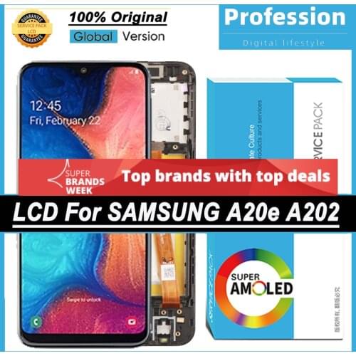 100% Original 5.8'' AMOLED Display for Samsung Galaxy A20e A202 A202F A202DS Full LCD Touch Screen Repair Parts + Service Pack
