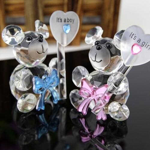 100PCS Crystal Bear Baby Shower Souvenirs Party Christening Giveaway Wedding Favors and Gifts For Guest Girl Boy