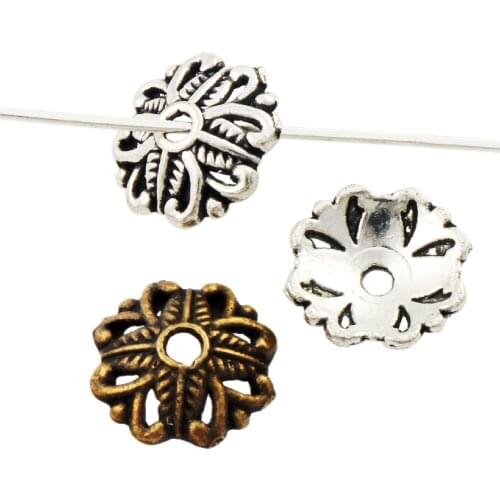 400Pcs L1063 11.3x11.9mm Tibetan Silver/Bronze Alloy Heart Leaf Dots Bead Cap Jewelry Findings Components LZsilver