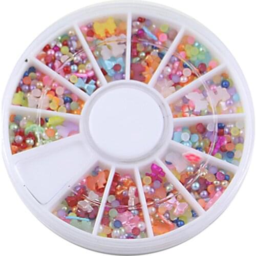 500Pcs Mixed Flat Back Round Faux Pearl Bead Bow DIY Nail Art Tip Decorations