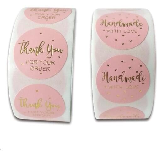 500pcs/roll Pink Gold Stickers Thank You Sticker Seal Thank You for Supporting My Small Business Handmade Stickers