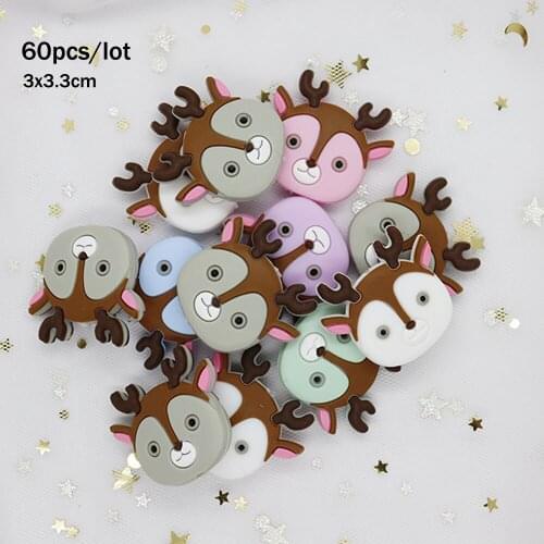 60Pcs Deer Silicone Animal Beads BPA Free Baby Teething Beads For Pacifier Clips Perle Silicone Rodent Tiny Rod Baby Pronducts