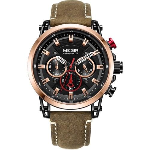 Megir Top Brand Luxury watch 2018 New Fashion Mens Watches Leather Band Wrist Watch Men Business Sport Watch Quartz Clock Male