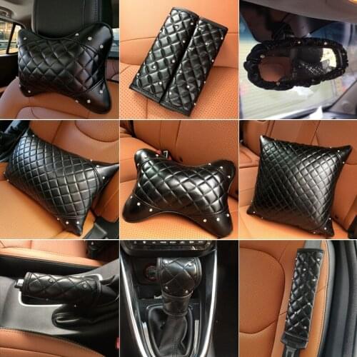Crystal PVC Leather Car Seat Interior Accessories Steering Wheel Covers Headrest Neck Handbrake Gear Shift Cases