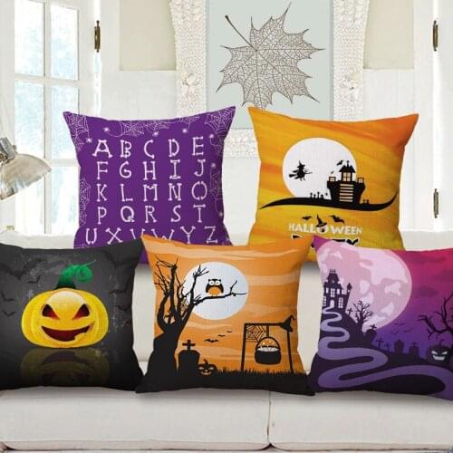 Decorative Cotton Linen Cushion Cover 45X45Cm Capa de Dlmofada Sofa Bedding Throw Pillow Case Cartoon Halloween Day Funny Design