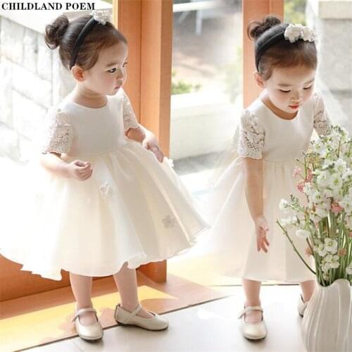 Kids Girls Dress For Party And Wedding Flower Lace Princess First 1st Birthday Party Baptism Baby Girls Dress Christening Gowns