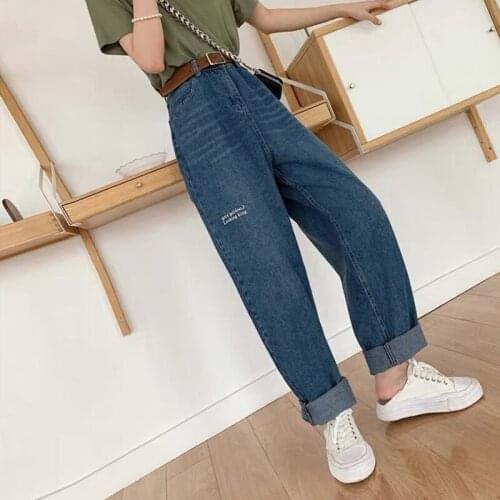 Trendy New Spring Summer Women Vintage Washed Blue Denim Jeans Pants Ladies Streetwear Straight Loose Wide Leg Trousers