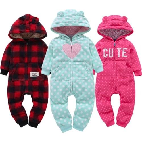 Long sleeve Fleece hooded jumpsuit Overalls baby girl clothes boy rompers winter costume romper 2019 unisex new born clothing