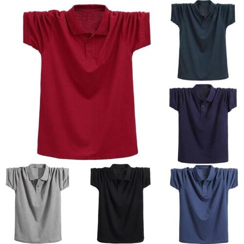 Plus Size M-6xl Summer Men Casual Plus Size Solid Color Turn Down Collar Short Sleeve T-Shirt Summer Clothes