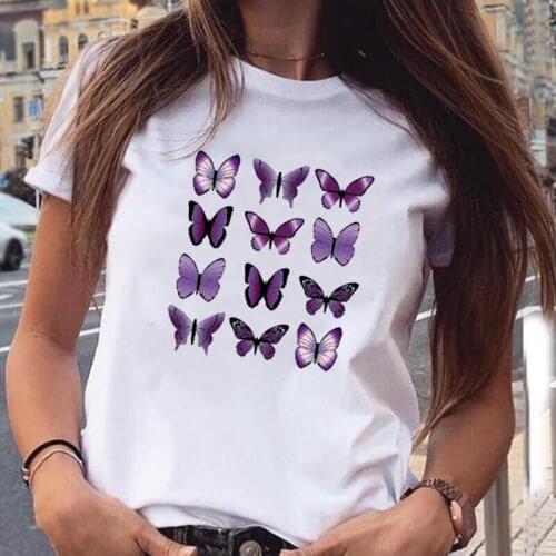 Harajuku Shirt Tee Shirt Femme Fashion Beautiful Butterfly Print T Shirt Women Tops Summer Short Sleeve Casual Camiseta Mujer