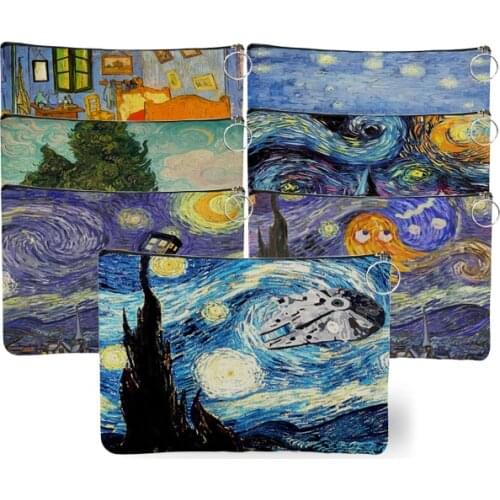 Canvas Cosmetic Bag Case Starry Night Sunflower Oil Painting Print Women Travel Makeup Bags Girl Beauty Organizer Toiletry Pouch