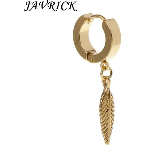 JAVRICK 1pc New Arrival Punk Earrings Fashion Feather Pendant Steel Buckle Women Men Jewelry Charms Brincos Male Gifts