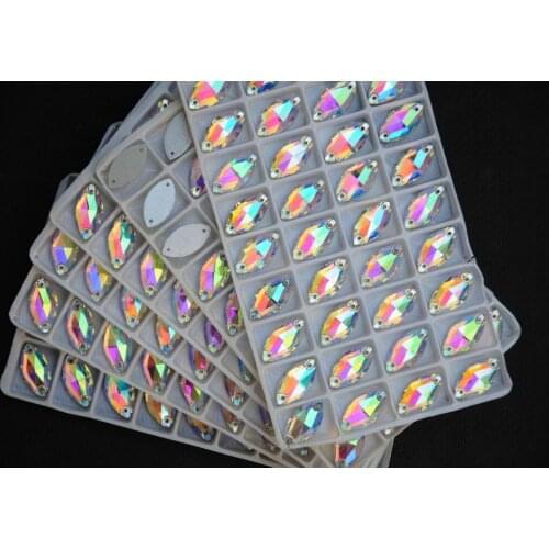 AAA Quality All Sizes Crystal AB Color Navette Sew on stone 5*10mm,6*12mm,7*15mm,9*18mm,13*22mm,15*31mm horse eye Flatback