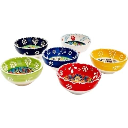8 cm Diameter Ceramic Bowl with 6 Colored Snack Bowl Relief Pattern Support Dishwasher 6-Piece Conical Cookie Special Ceramic