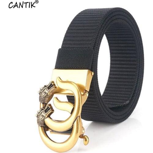 CANTIK Unique Dragon & CC Hook Gold Colour Automatic Buckle Metal Quality Black Nylon & Canvas Belts Men Accessories CBCA262