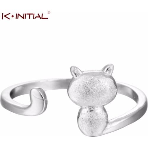 Kinitial Cute Cat Ring Animal Tail Open Rings Jewelry for woman Girl Child Gifts Resizable Anel Charm Finger Jewelry