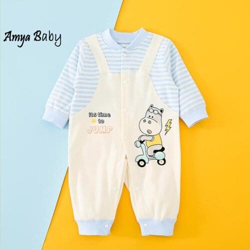 2021 Spring Autumn Baby Boy Clothing Cotton Striped Cartoon Long Sleeve Newborn Rompers Christmas Infant Jumpsuit Wholesale
