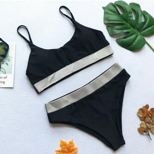 Summer New Women Sexy Bikini Crystal Push-Up Padded Bikini Sets High Waist Pure Color Swimwear Bathing Suit Swimsuit Beachwear