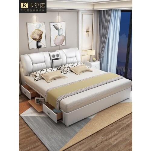 Leather bed leather bed simple modern multi-function small family double bed 1.8m intelligent storage bed wedding bed master