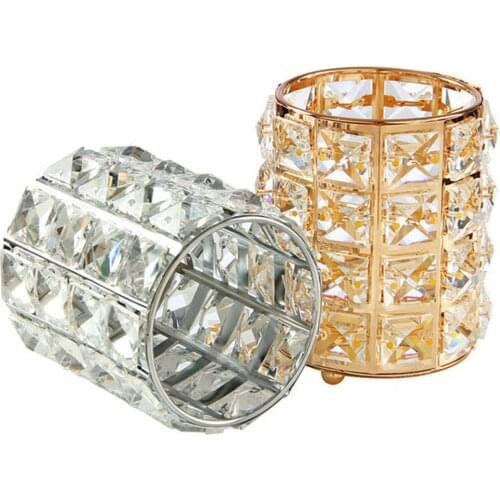 Crystal Makeup Organizer Metal Storage Box Nail Brush Beauty Pencil Holder Makeup Brush Holder Cosmetic Organizer European style