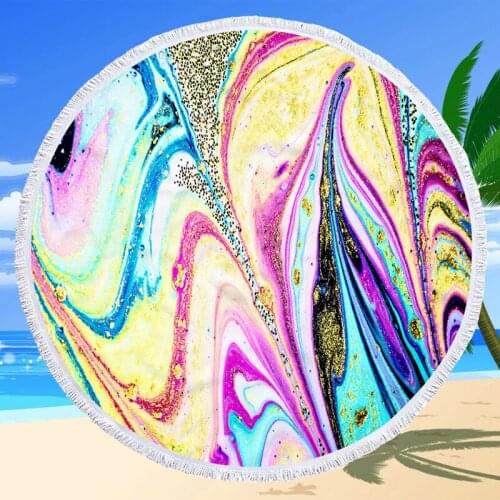 Round Beach Towel Microfiber Abstract Quicksand Bathroom Bath Towel Summer Travel Swimming Bath Towel Marble Texture Sand Cover