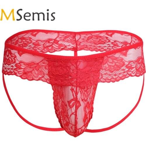 Swimwear Mens Lace G-string Bikini Briefs Underwear Mesh Thongs Panties Mesh Jockstrap Male Thongs Panties
