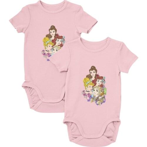 Disney Summer New Product Comfort Short Sleeve Princess Kawaii Pattern Baby Girl Boy Clothes 0-24M Fashion Dropship Four Seasons