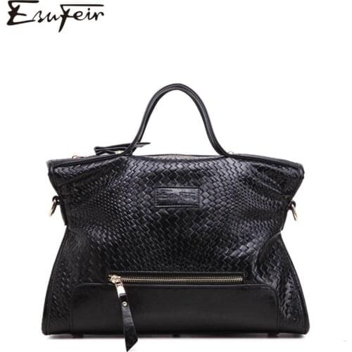 ESUFEIR Brand PU Leather Weave Pattern Women Handbag Vintage Shoulder Bag Luxury Women Bag Designer Casual Tote Messenger Bag