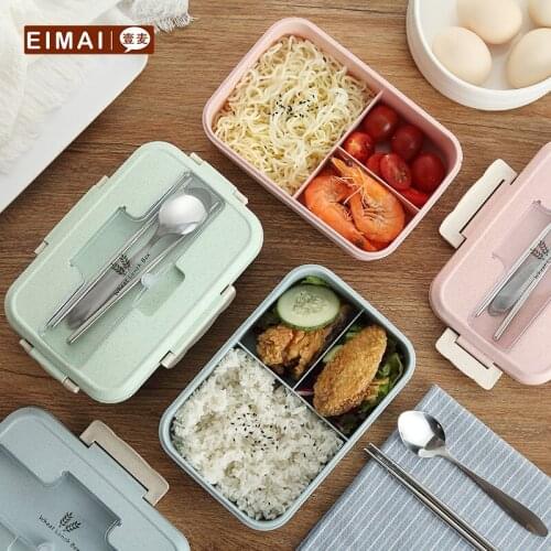 Microwave Lunch Box Wheat Straw Dinnerware Food Storage Container Children Kids School Office Portable Bento Box