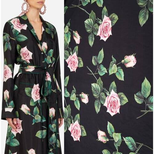 145cm Width Imitate Silk Satin Digital Printing Rose Clothing Handmade Cloth For Woman Dress Blouse Pajamas Sleepwear DIY Sewing