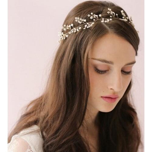 2020 New Arrival Bridal Leaf Faux Pearl Crystal Tiara Headband Wedding Bridesmaid Prom Party Chic
