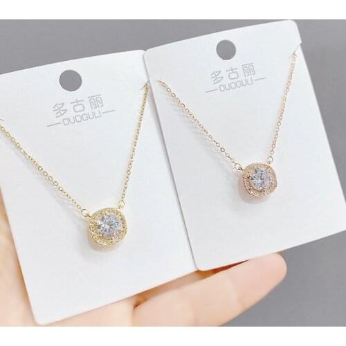 Korean Trendy Simple Sweet Shiny Zircon Round Pendant Necklace For Women Temperament Elegant Jewelry Gifts Clavicle Chain