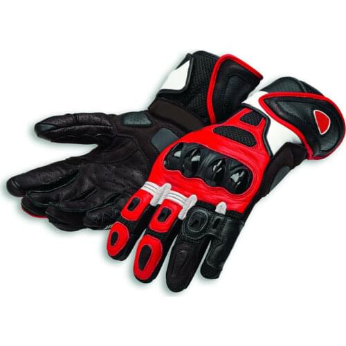 Mens Leather Gloves For Ducati Motorbike Motocross Motorcycle Scooter Black White Red Gloves