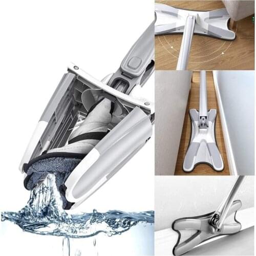360 Degree Rotate Flat Mop X-type Hand-free Wash Mop With Microfiber Replace Pads Manual Extrusion Household Floor Cleaning Tool