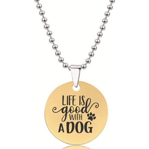 BLINGPAW Stainless Steel Pendant Neckalce Life Is Good with A Dog Keychain Dog Tag Bag Ornaments Gold Black Silver
