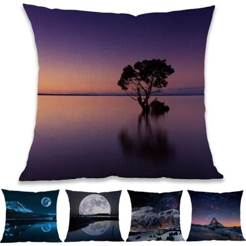 Dust Sunset and Sunrise Splendid Scenery of Mountain River And Moon Sky Pillow Case Home Sofa Room Decorative Cushion Cover