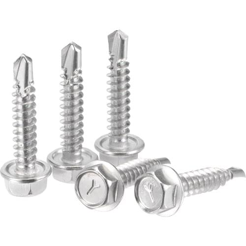Uxcell Hex Washer Head Self Drilling Screws, #10 x 25mm 410 Stainless Steel Self Tapping Sheet Metal Screw 25pcs