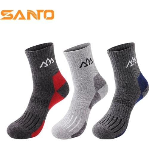 SANTO 3 Pairs Extra Thick Sports Men Socks Cycling Spinning Workout Hiking Winter Thermal Foot Wear Wicking Breathable S004