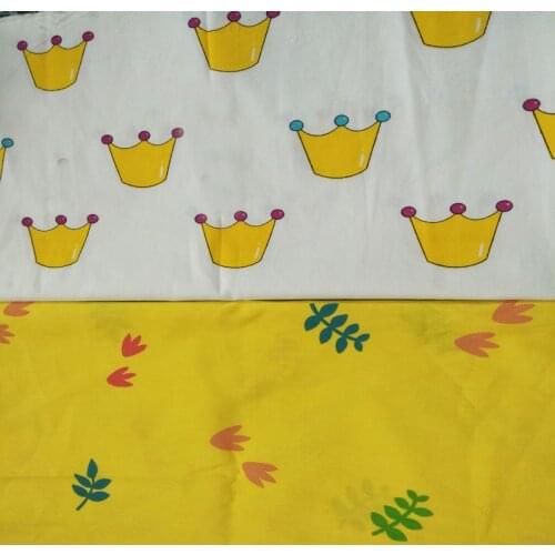 Warm Yellow Crown and Small Flowers Printed Fabric Bundle For DIY sewing Doll Cloth 50x40cm Decoration
