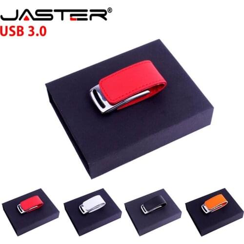 JASTER USB 3.0 customer LOGO metal leather usb + gift box usb flash drive pendrive 4GB 8GB 16GB 32GB 64GB memory stick U disk