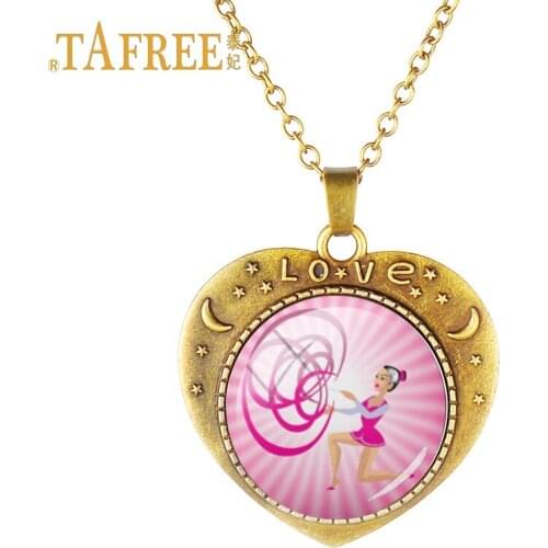TAFREE Vintage Heart-shaped Pendant Chocker gymnastics girl kolye Necklace For Women colar Wedding Necklace Jewelry GY222