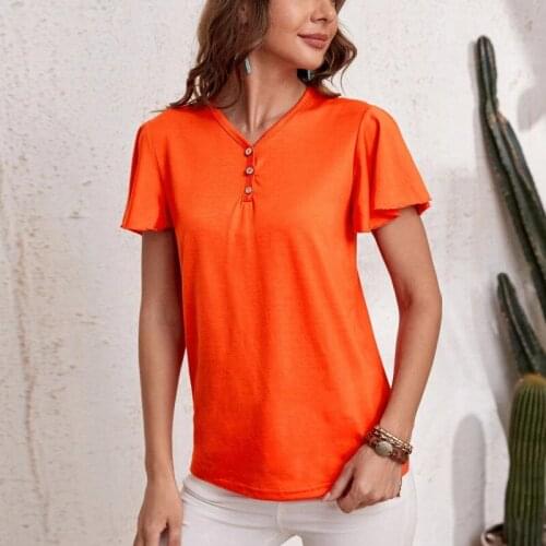 Autumn T-Shirts Women 2021 Short Sleeve Fashion V-Neck Loose Style Female Blouse Pullover Solid Shirt Roupas Femininas C2916