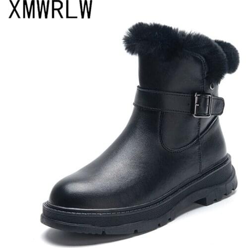 XMWRLW Split Leather Women Snow Boots Warm Plush Winter Shoes For Women Rubber Sole Ankle Boots Women Snow Shoes Plus Size 43