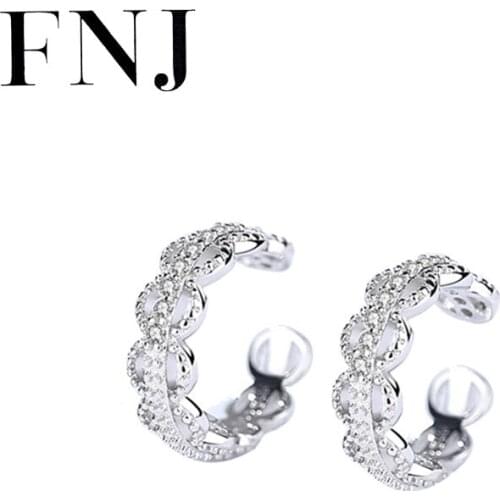 FNJ Clip Earrings 925 Silver Jewelry Original Pure S925 Sterling Silver Earring for Women White Cubic Zircon