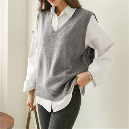 Sweater Vest Women V-neck Solid Simple Slim All-match Casual Korean Style Teens Fashion Autumn Winter Sleeveless Sweaters ZY5999